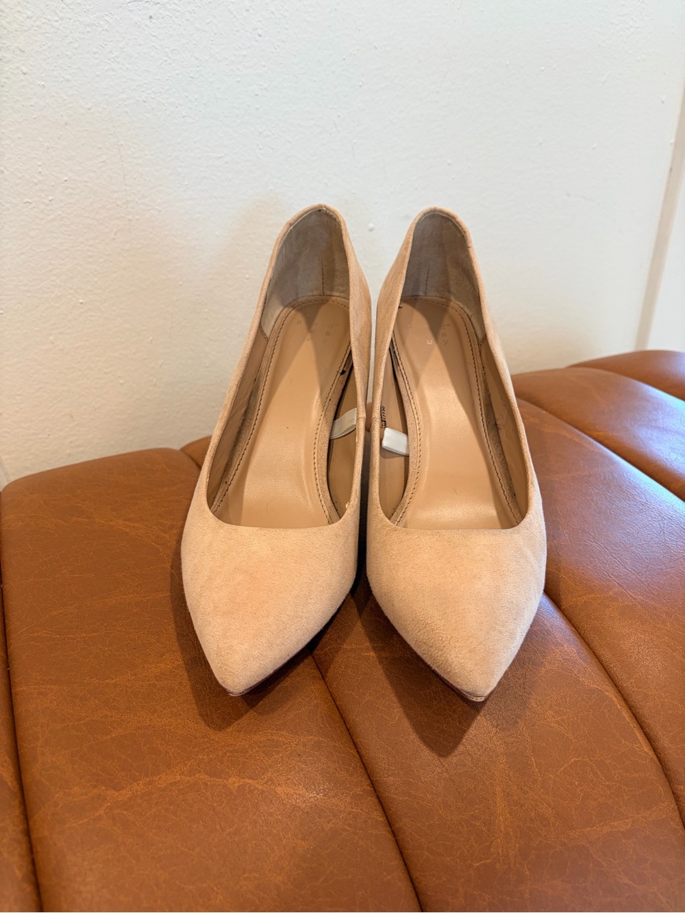Women’s Suede Pointed-Toe Pumps in Beige